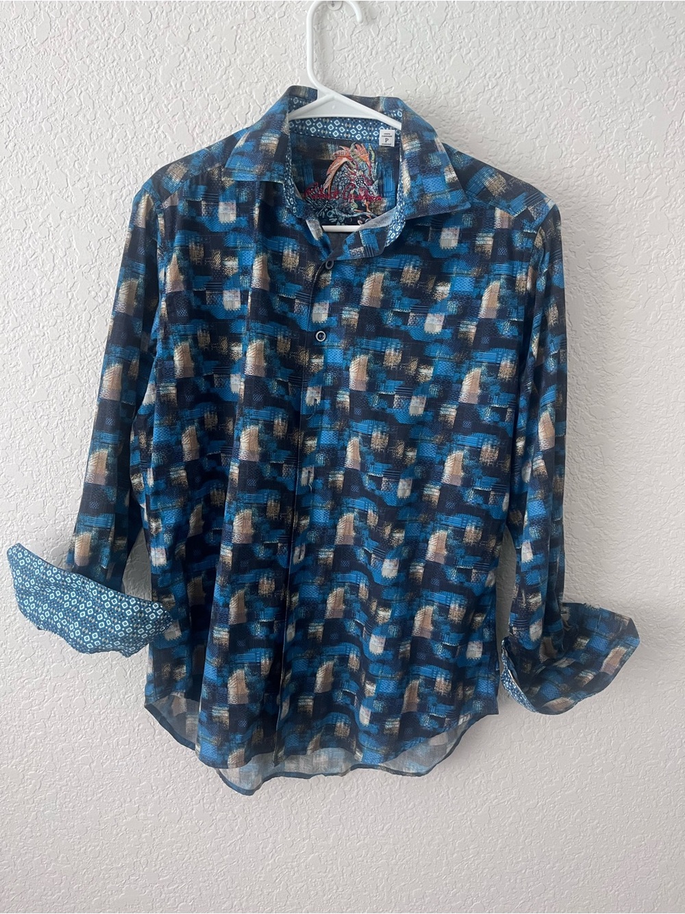 Robert Graham Blue & Tan Geometric Pattern Button-Down Shirt